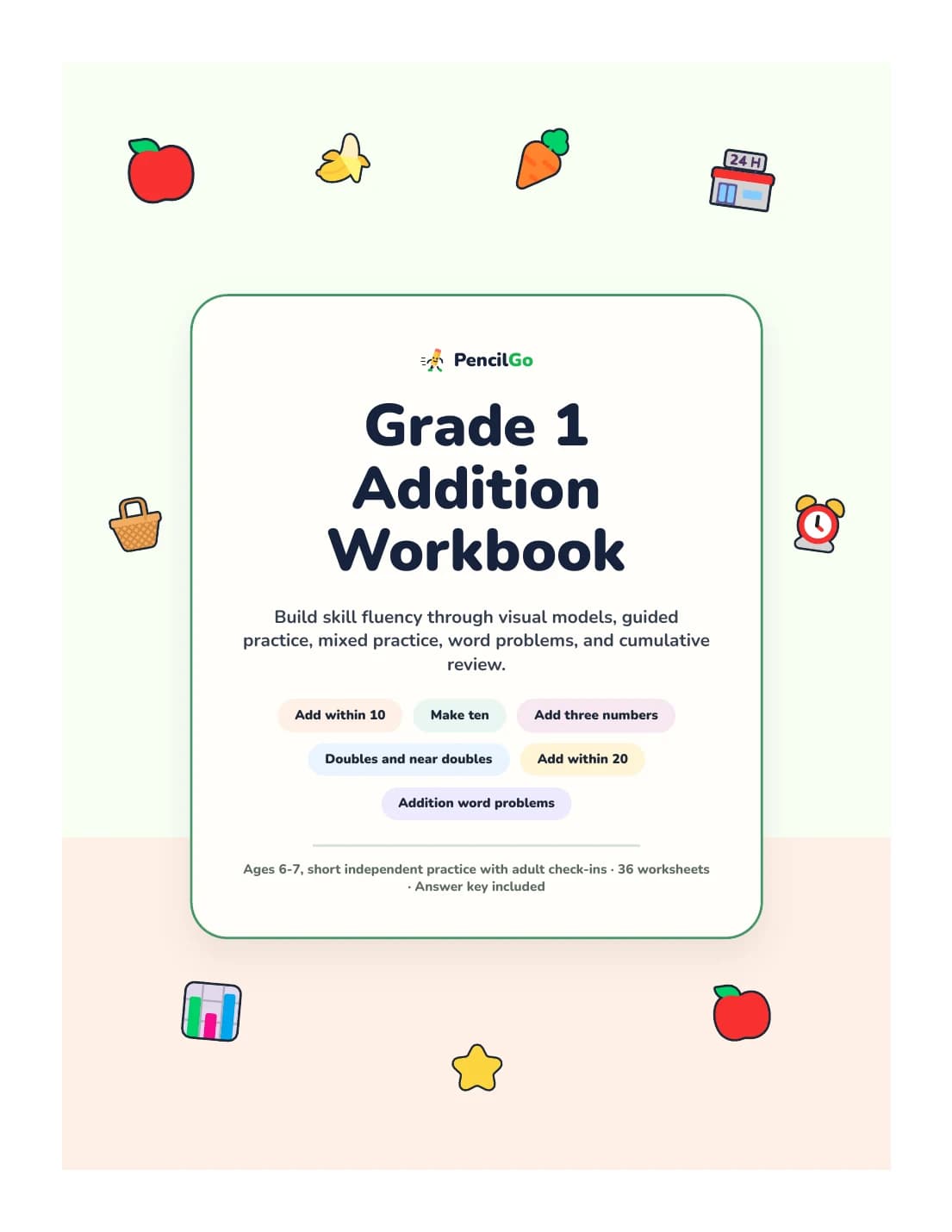 PencilGo Grade 1 Addition Workbook printable workbook cover