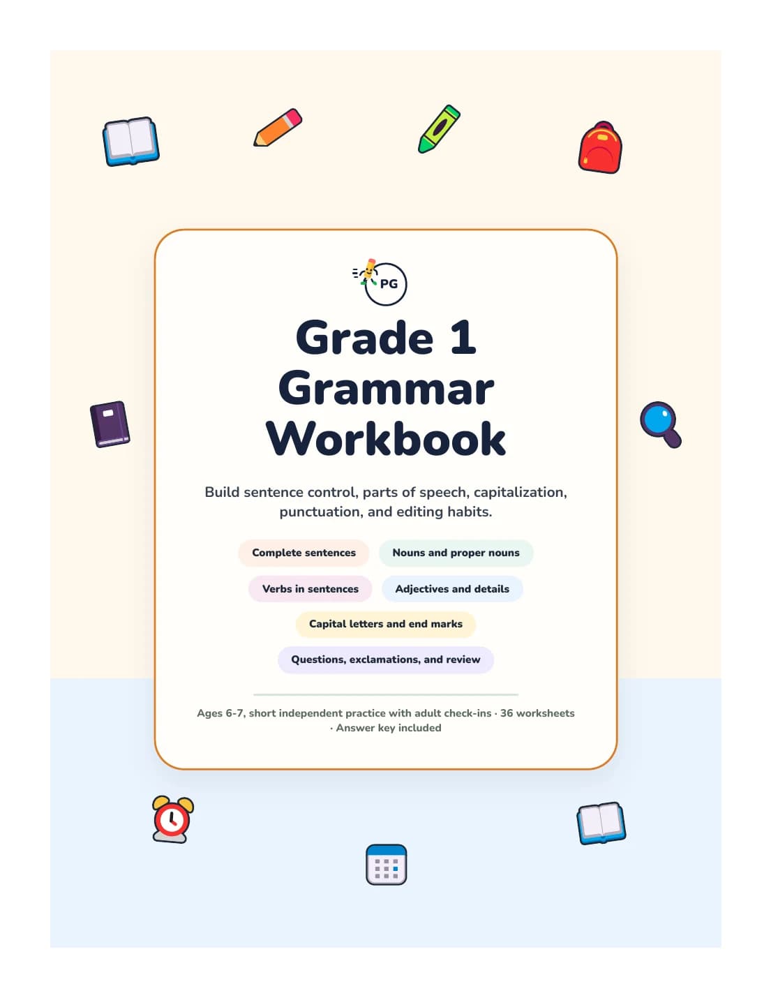 PencilGo Grade 1 Grammar Workbook printable workbook cover