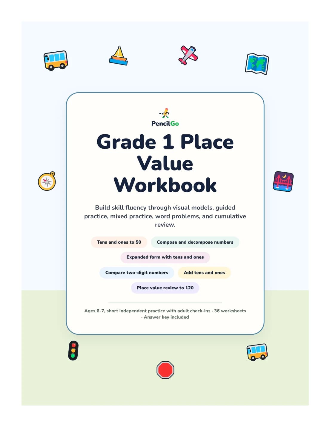 PencilGo Grade 1 Place Value Workbook printable workbook cover