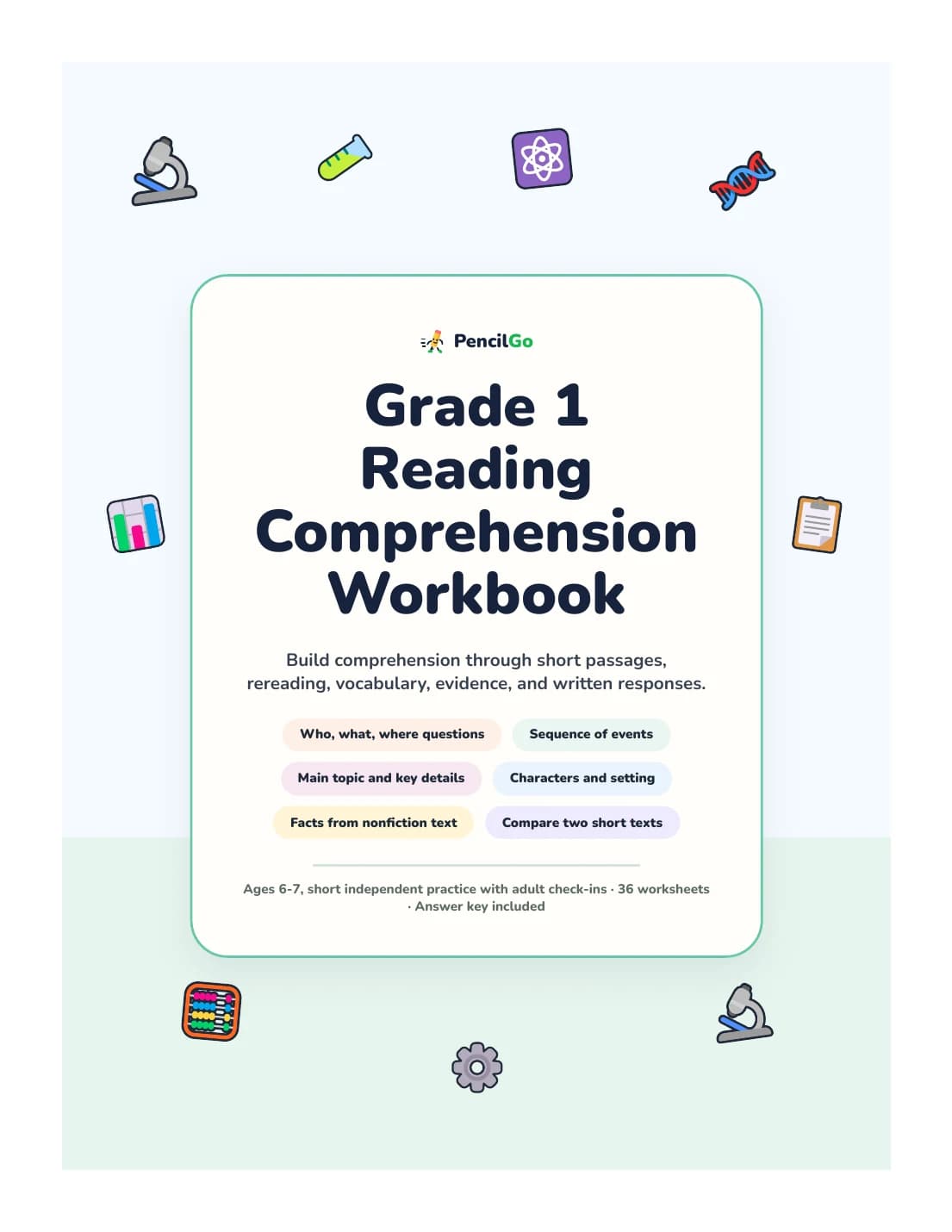 PencilGo Grade 1 Reading Comprehension Workbook printable workbook cover