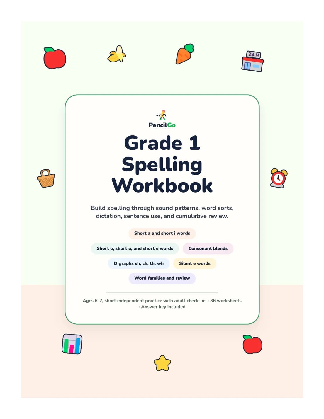 PencilGo Grade 1 Spelling Workbook printable workbook cover