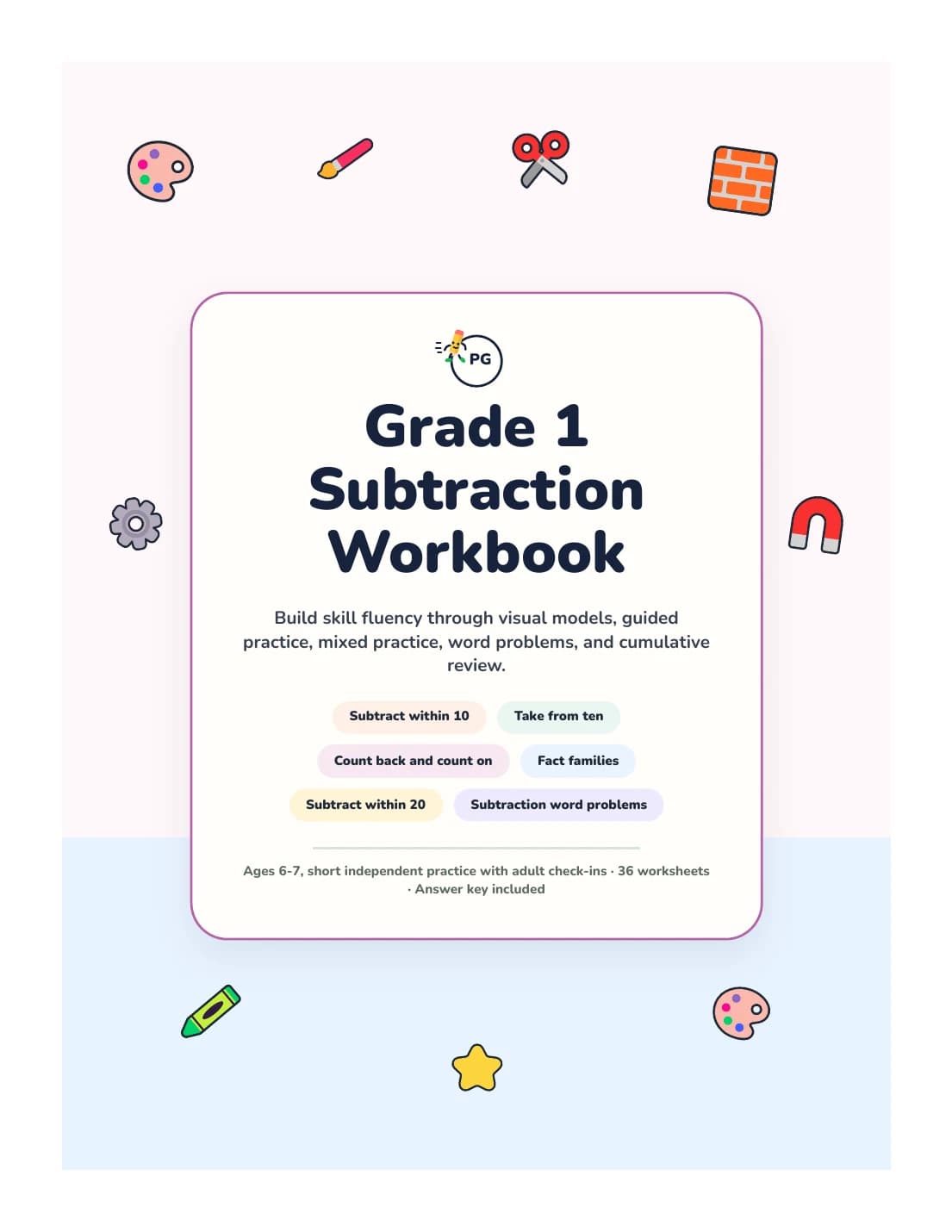 PencilGo Grade 1 Subtraction Workbook printable workbook cover