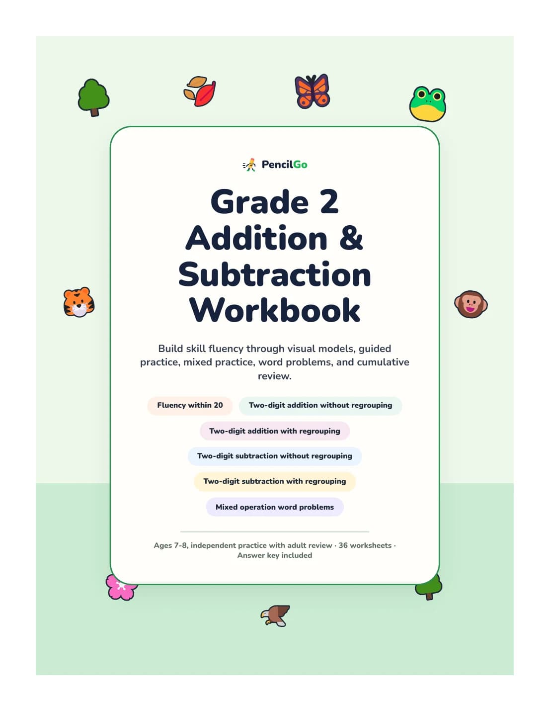 PencilGo Grade 2 Addition & Subtraction Workbook printable workbook cover