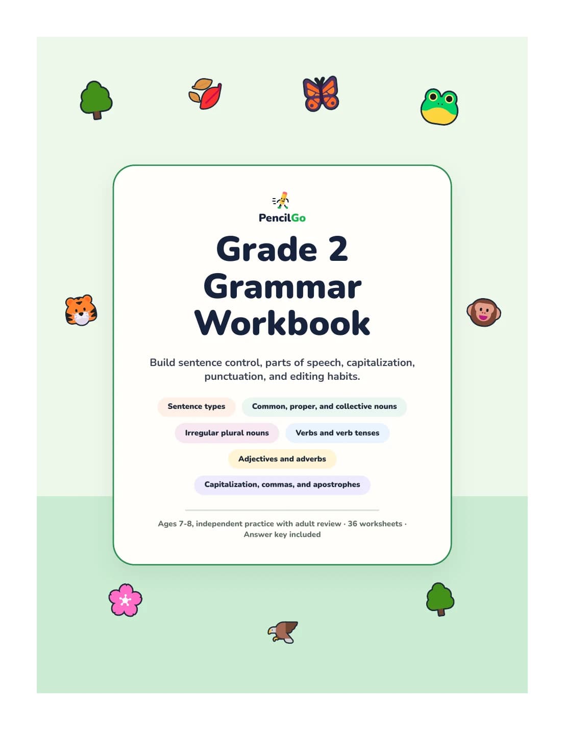 PencilGo Grade 2 Grammar Workbook printable workbook cover