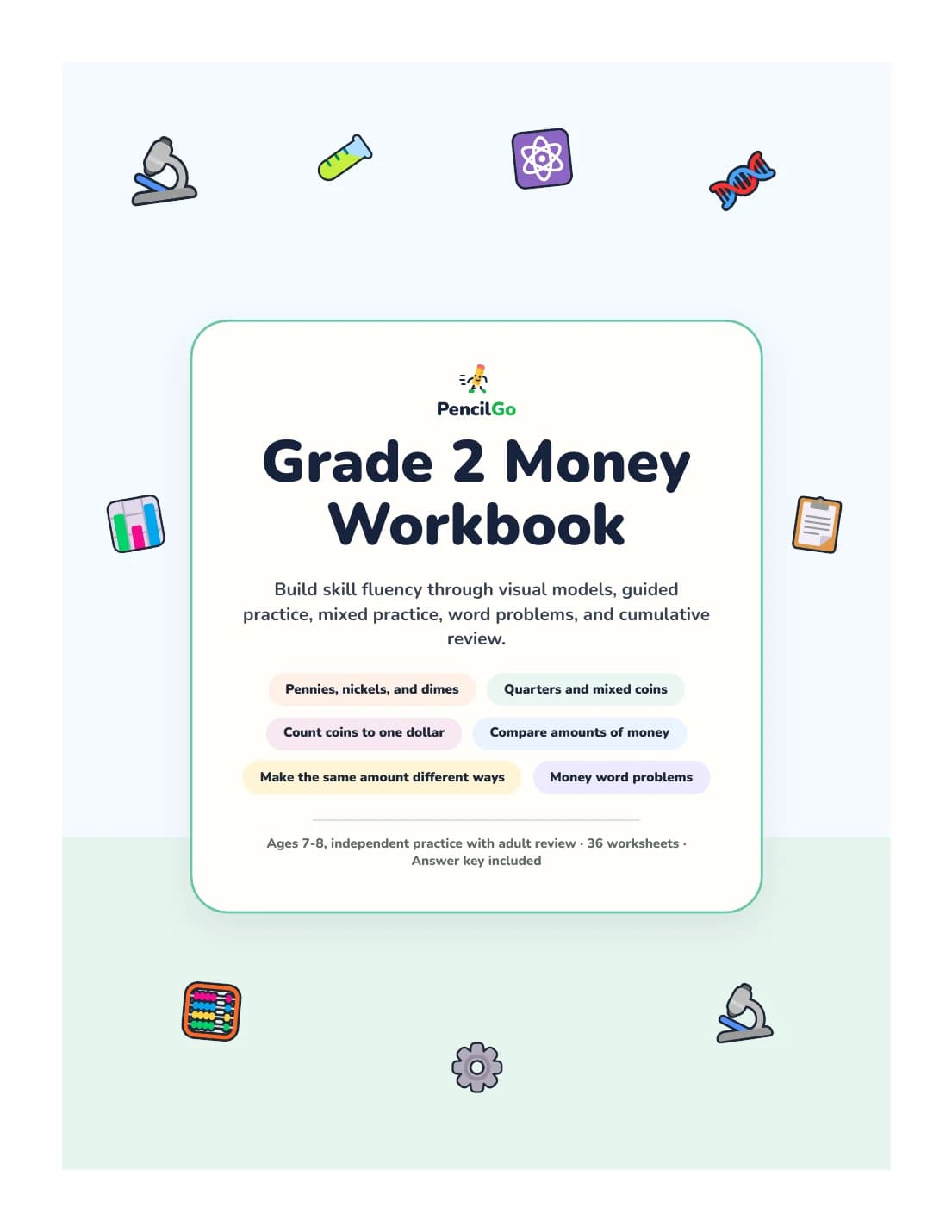 PencilGo Grade 2 Money Workbook printable workbook cover