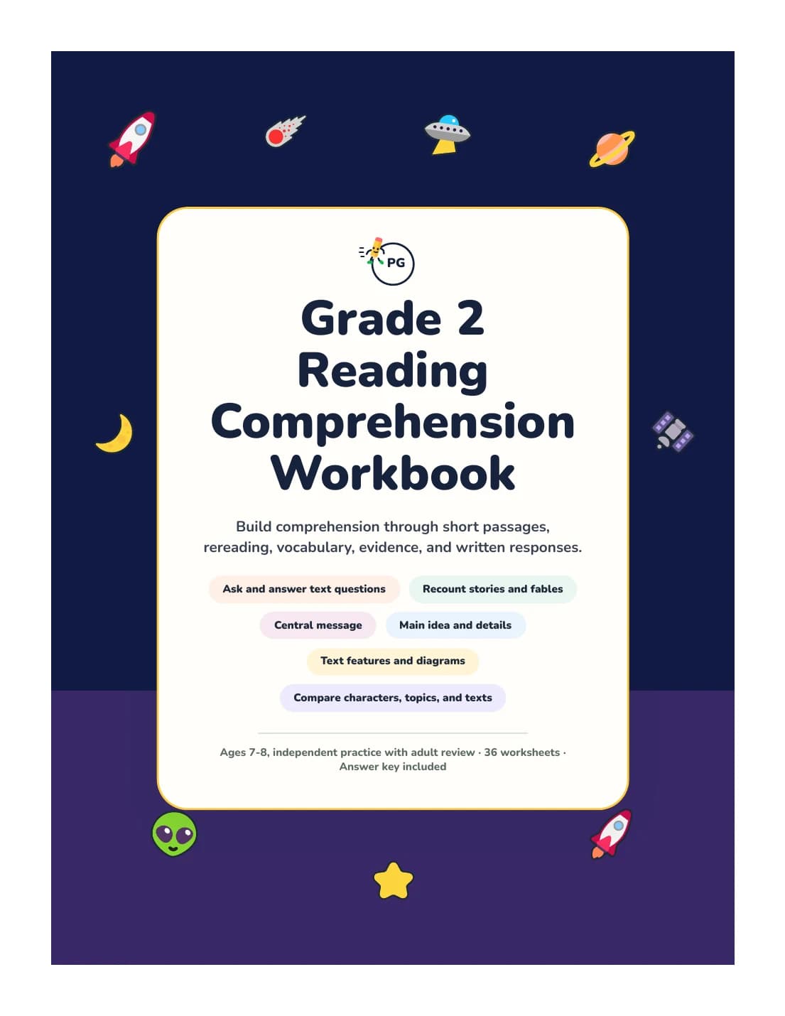 PencilGo Grade 2 Reading Comprehension Workbook printable workbook cover