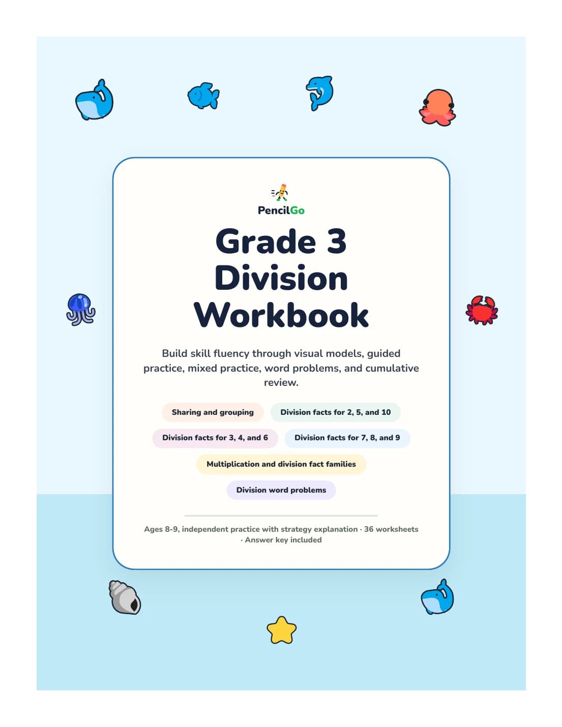 PencilGo Grade 3 Division Workbook printable workbook cover