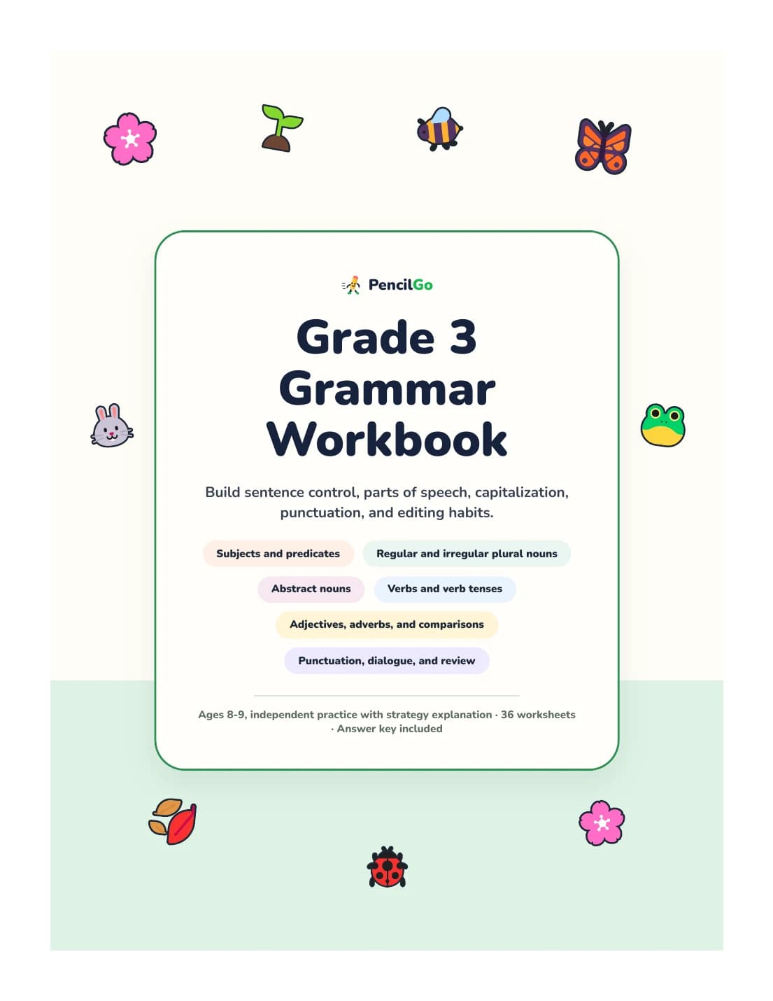 PencilGo Grade 3 Grammar Workbook printable workbook cover