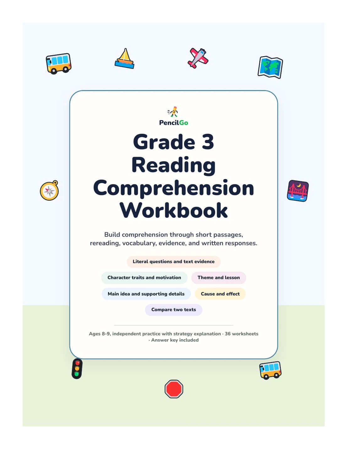 PencilGo Grade 3 Reading Comprehension Workbook printable workbook cover