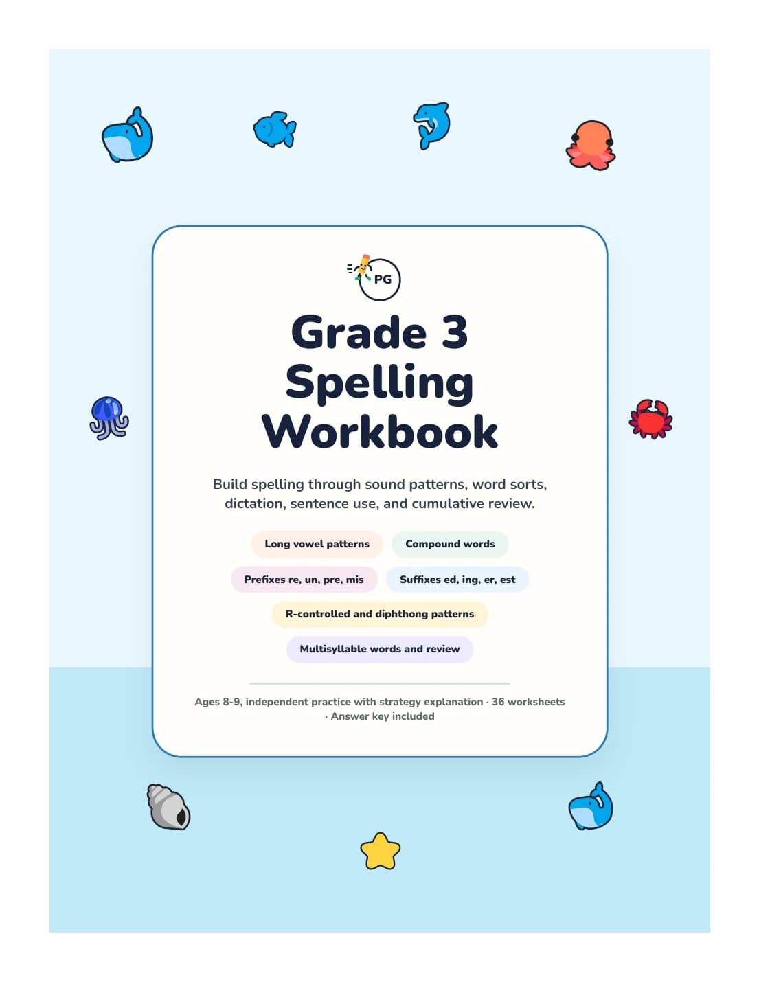 PencilGo Grade 3 Spelling Workbook printable workbook cover