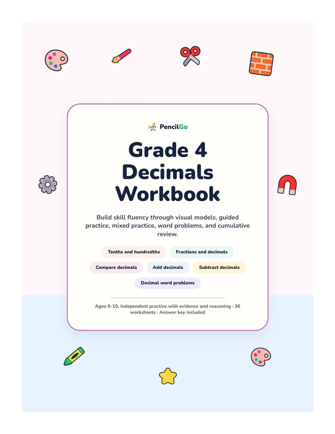 PencilGo Grade 4 Decimals Workbook printable workbook cover