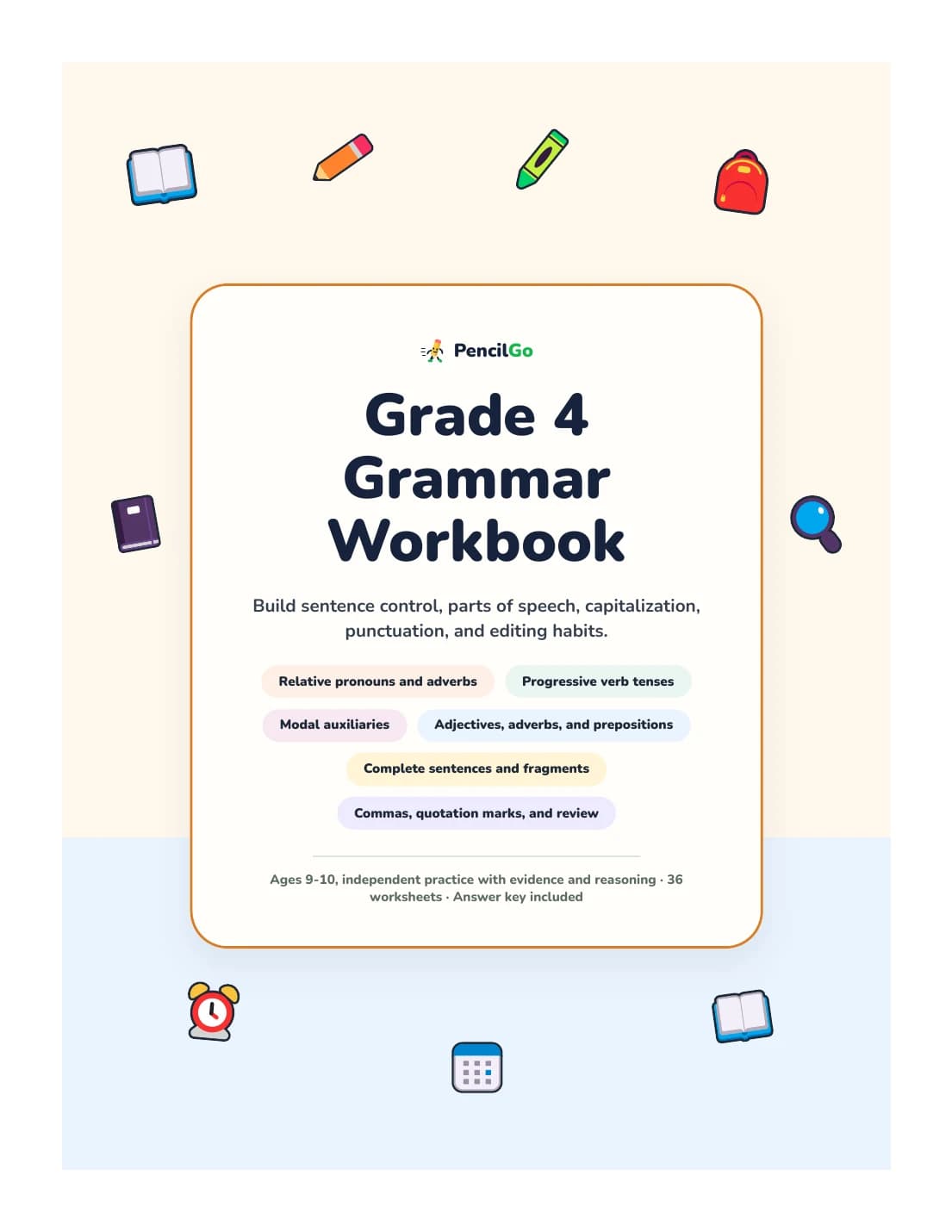 PencilGo Grade 4 Grammar Workbook printable workbook cover