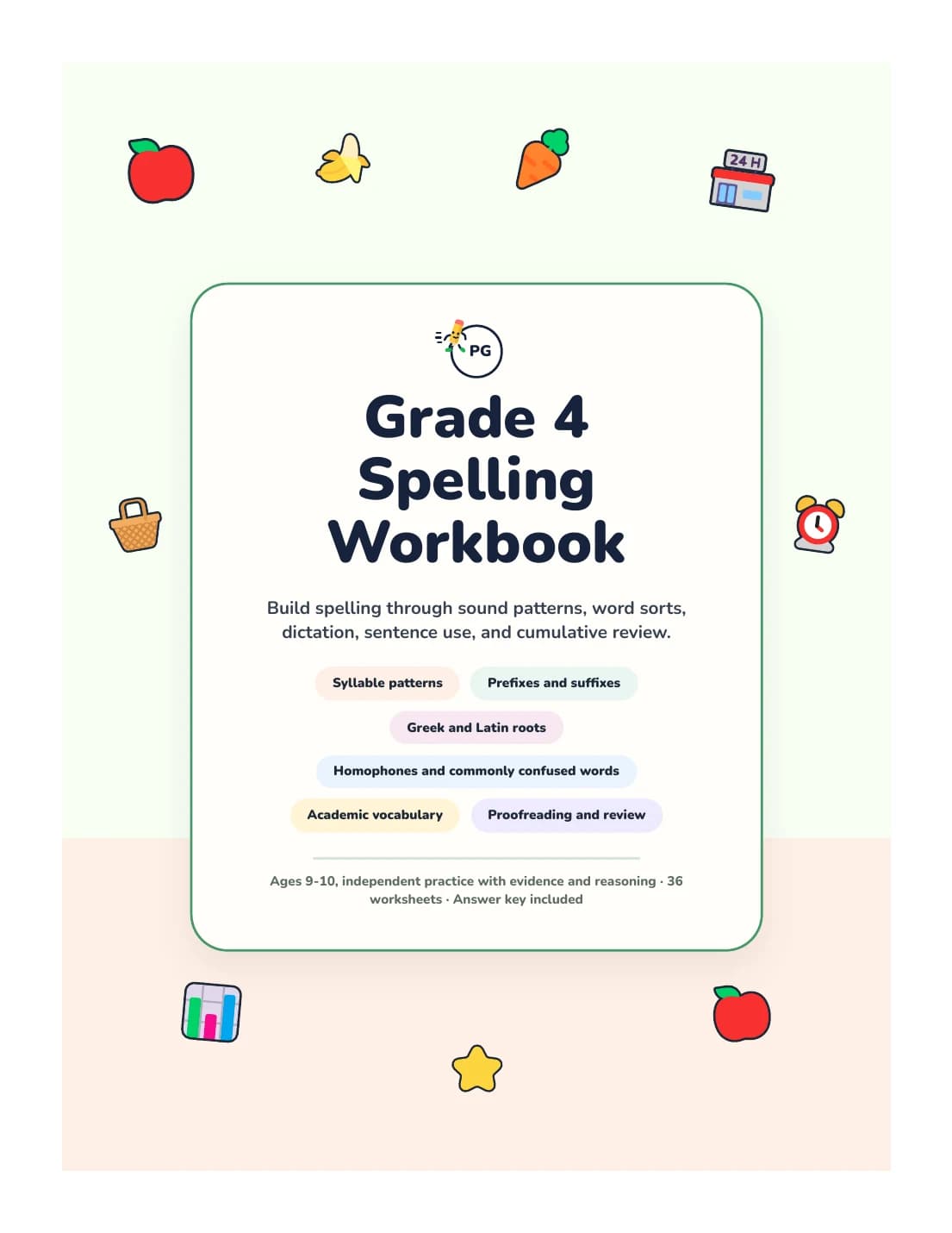 PencilGo Grade 4 Spelling Workbook printable workbook cover