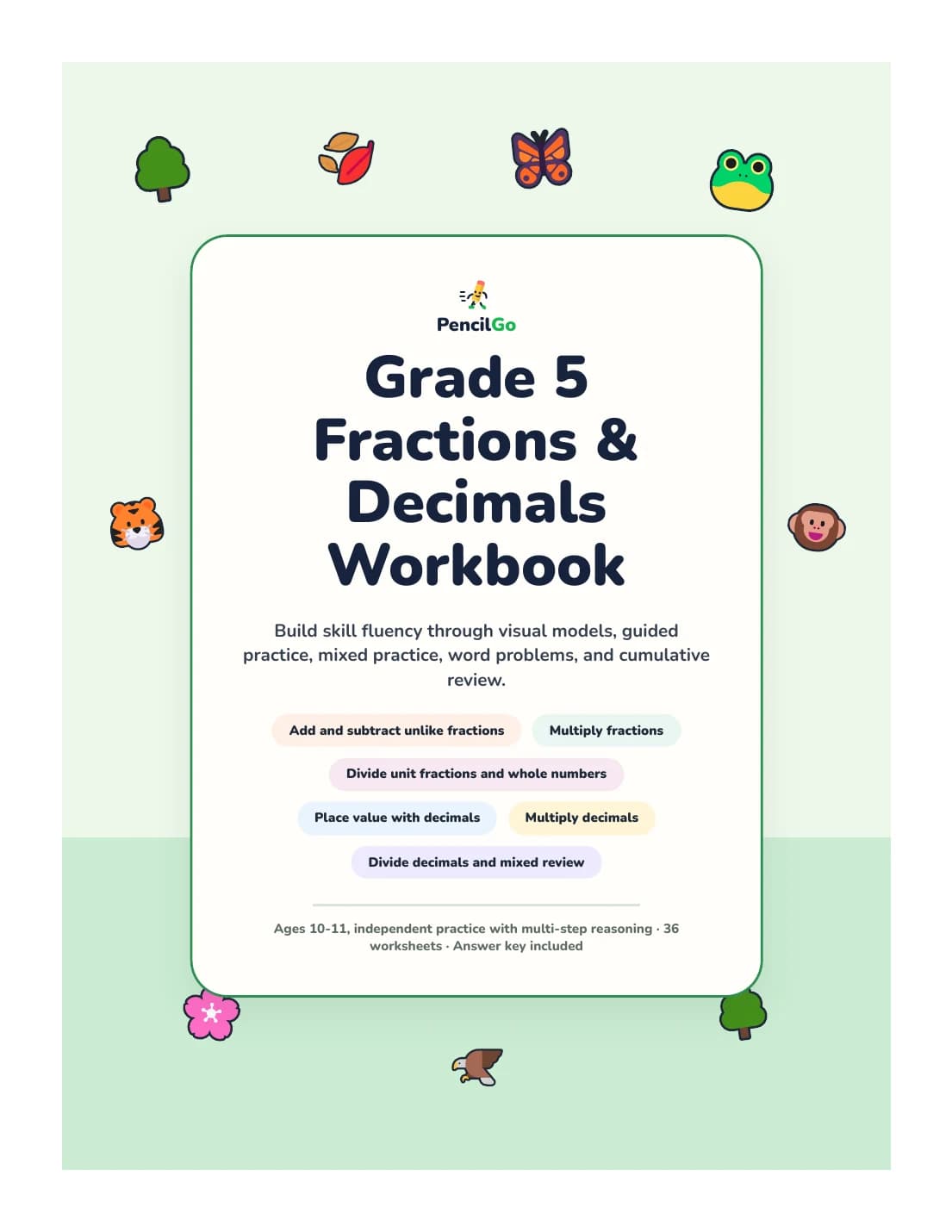 PencilGo Grade 5 Fractions & Decimals Workbook printable workbook cover