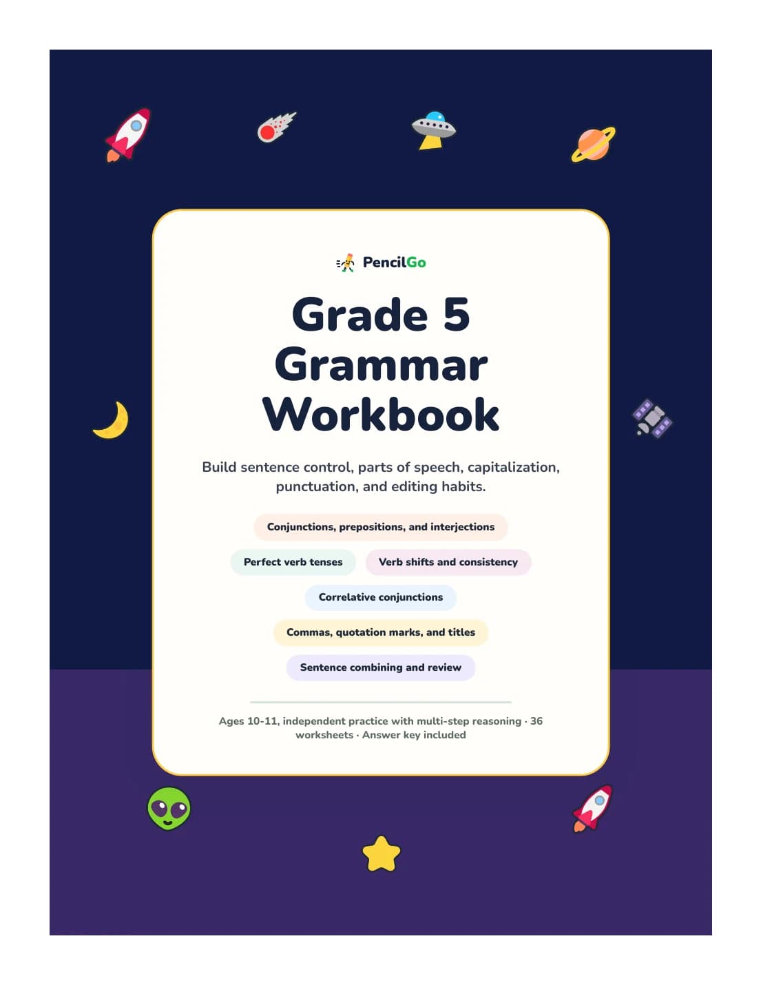 PencilGo Grade 5 Grammar Workbook printable workbook cover