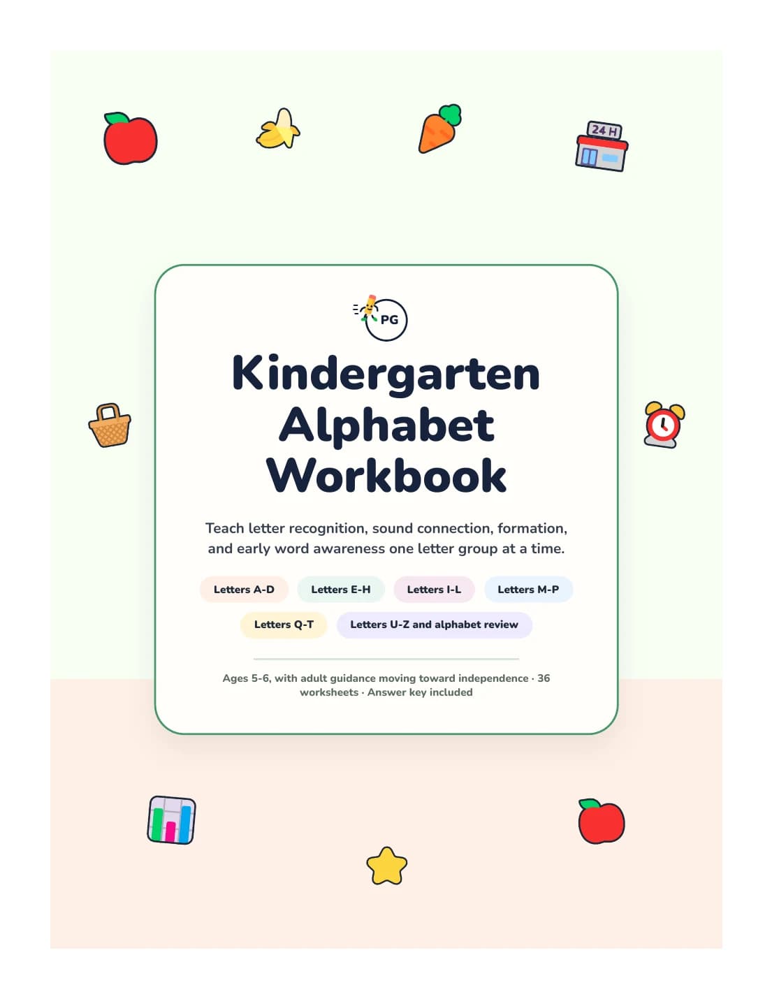 PencilGo Kindergarten Alphabet Workbook printable workbook cover