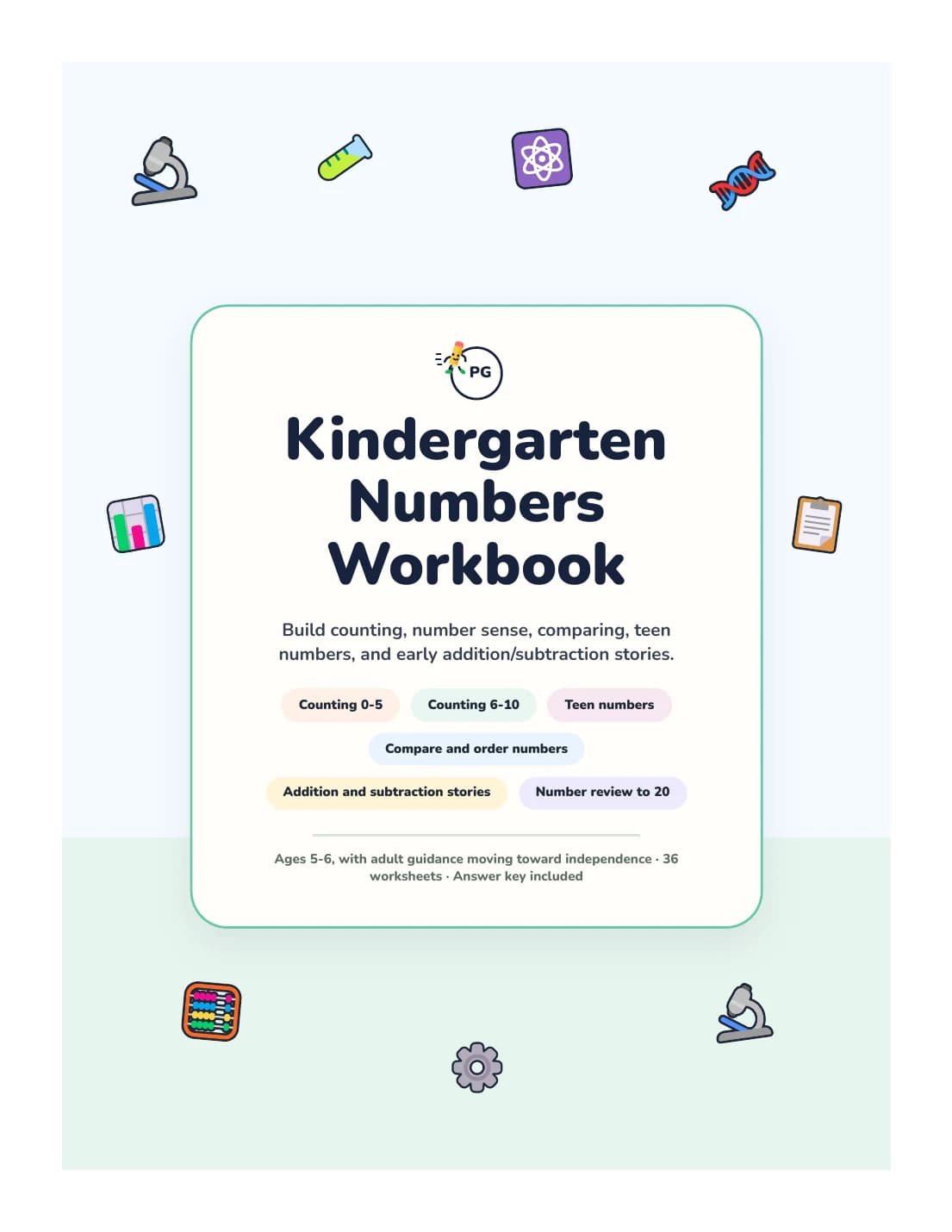 PencilGo Kindergarten Numbers Workbook printable workbook cover