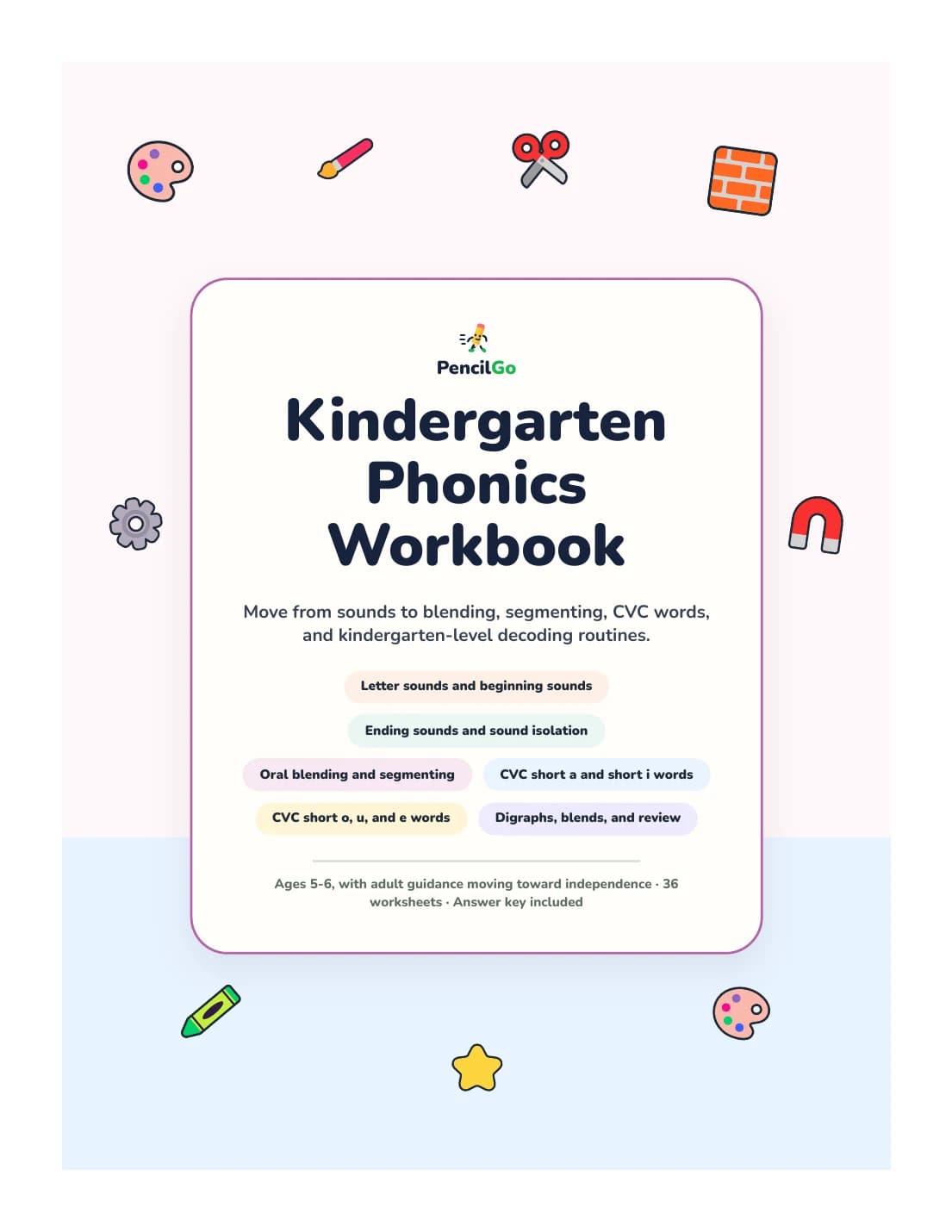 PencilGo Kindergarten Phonics Workbook printable workbook cover