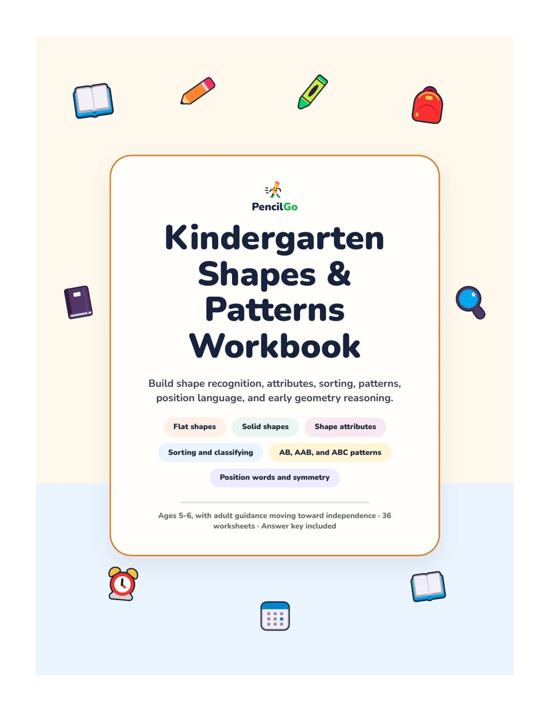 PencilGo Kindergarten Shapes & Patterns Workbook printable workbook cover