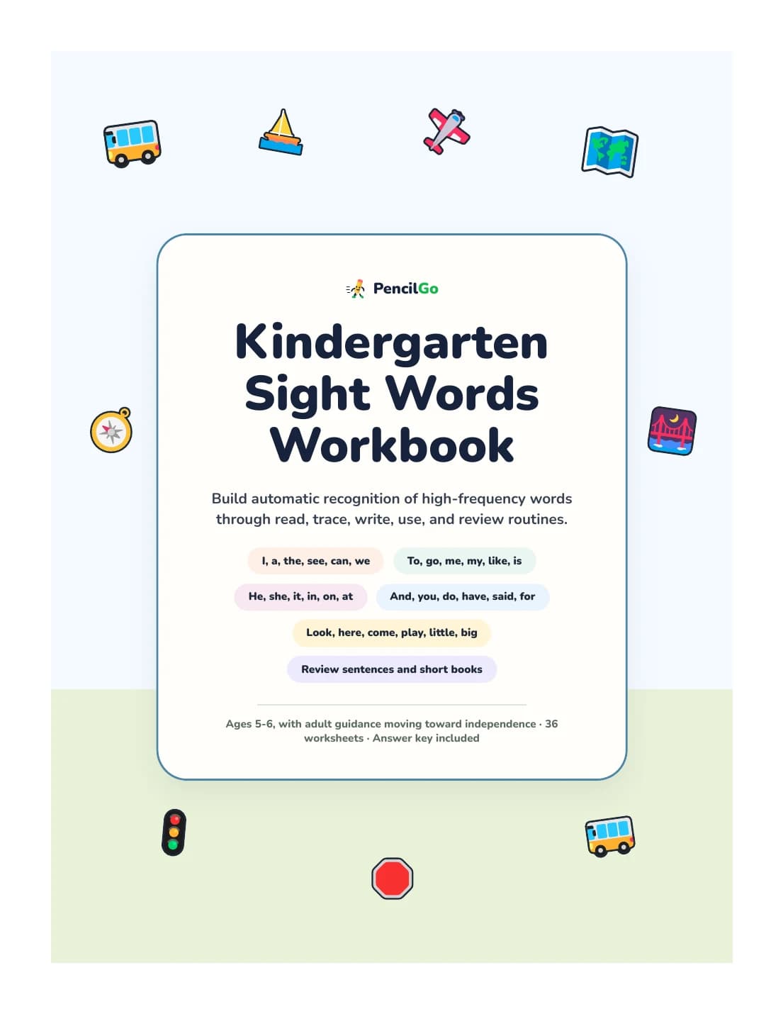 PencilGo Kindergarten Sight Words Workbook printable workbook cover