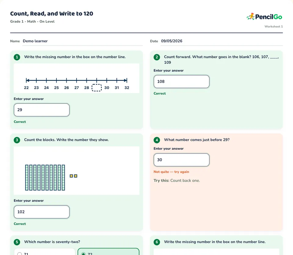 Example checked PencilGo worksheet