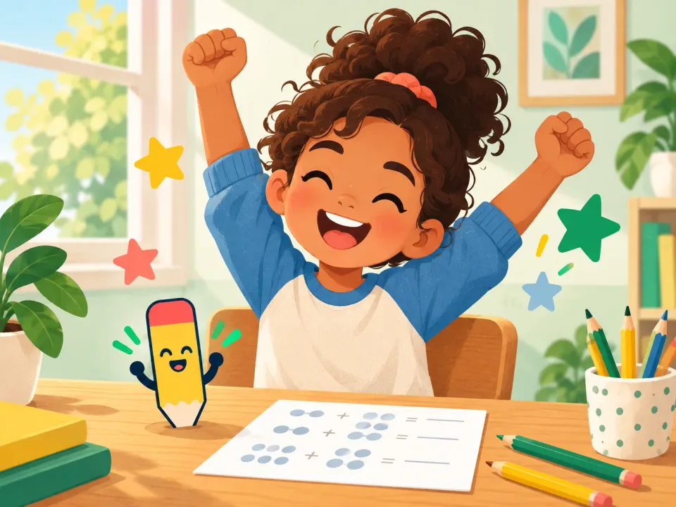 Child celebrating completed practice
