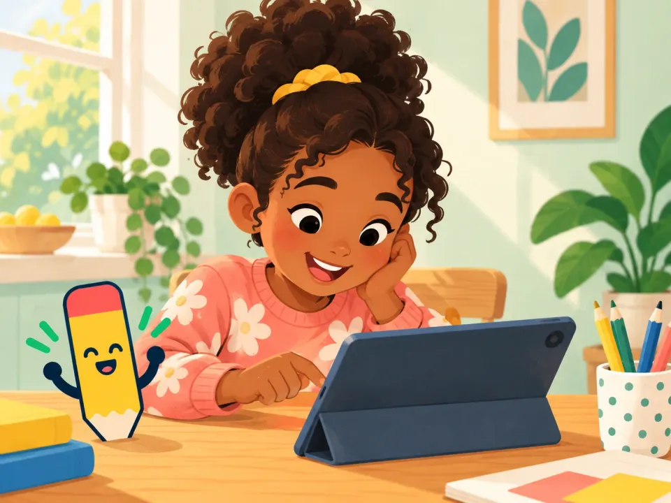 Child practicing on a tablet