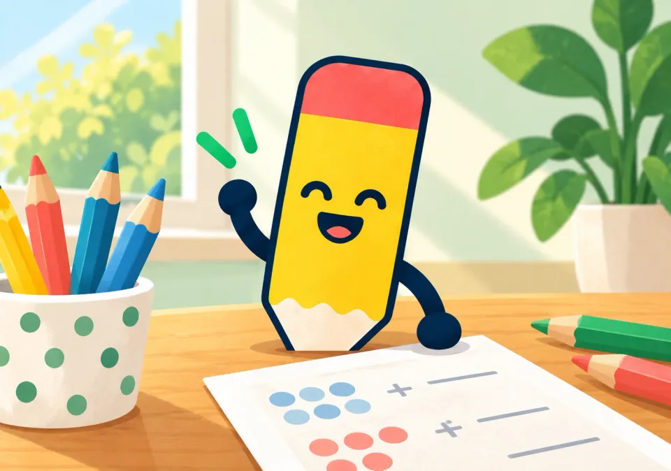 PencilGo pencil mascot with a worksheet