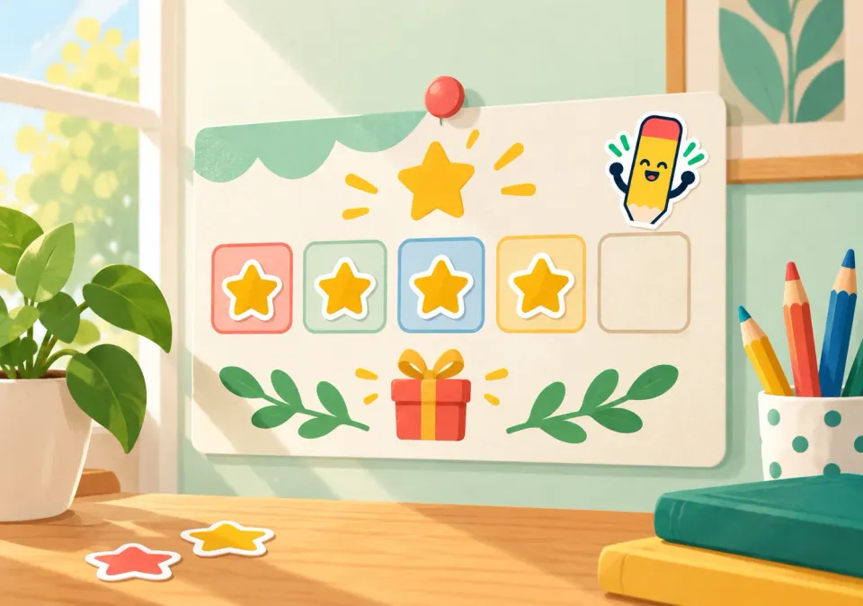Weekly reward chart with PencilGo mascot