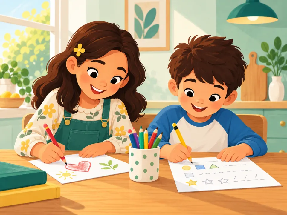Siblings practicing side by side