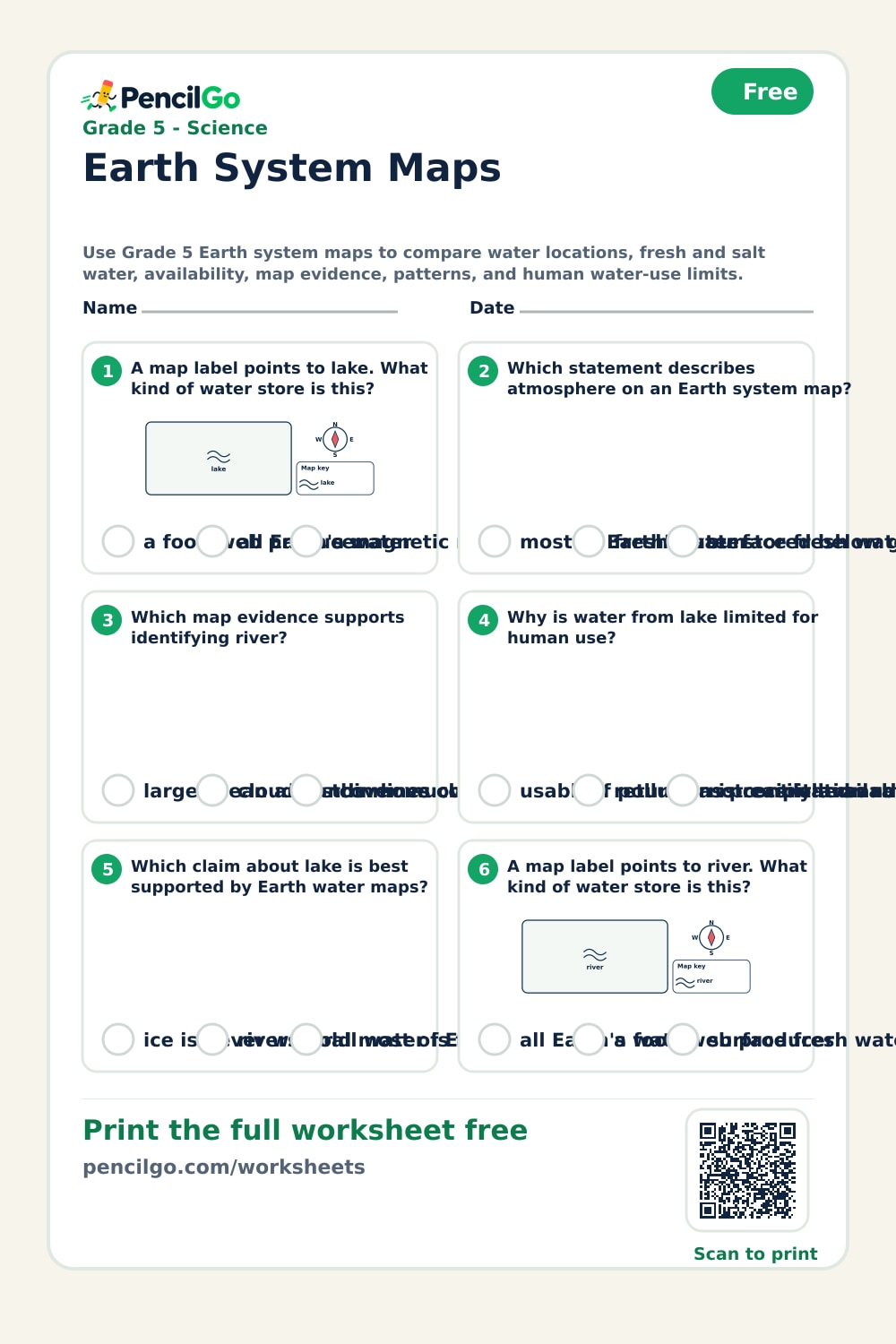 Grade 5 Earth System Maps Worksheets | PencilGo