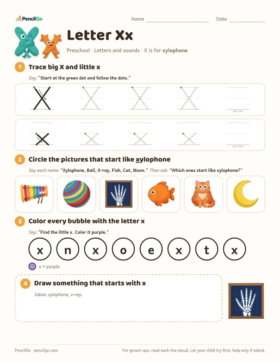 Preview of the letter x tracing worksheet