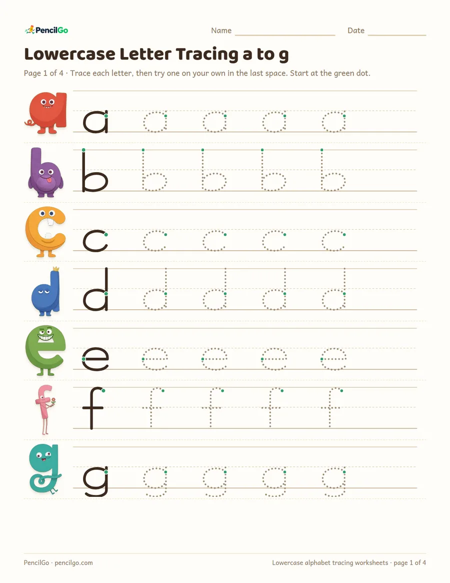 Preview of the lowercase letter tracing worksheets a to z