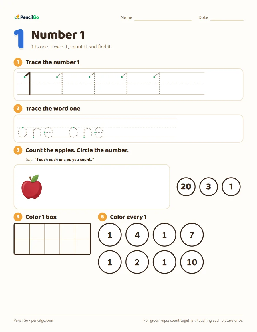 Preview of the number 1 worksheet