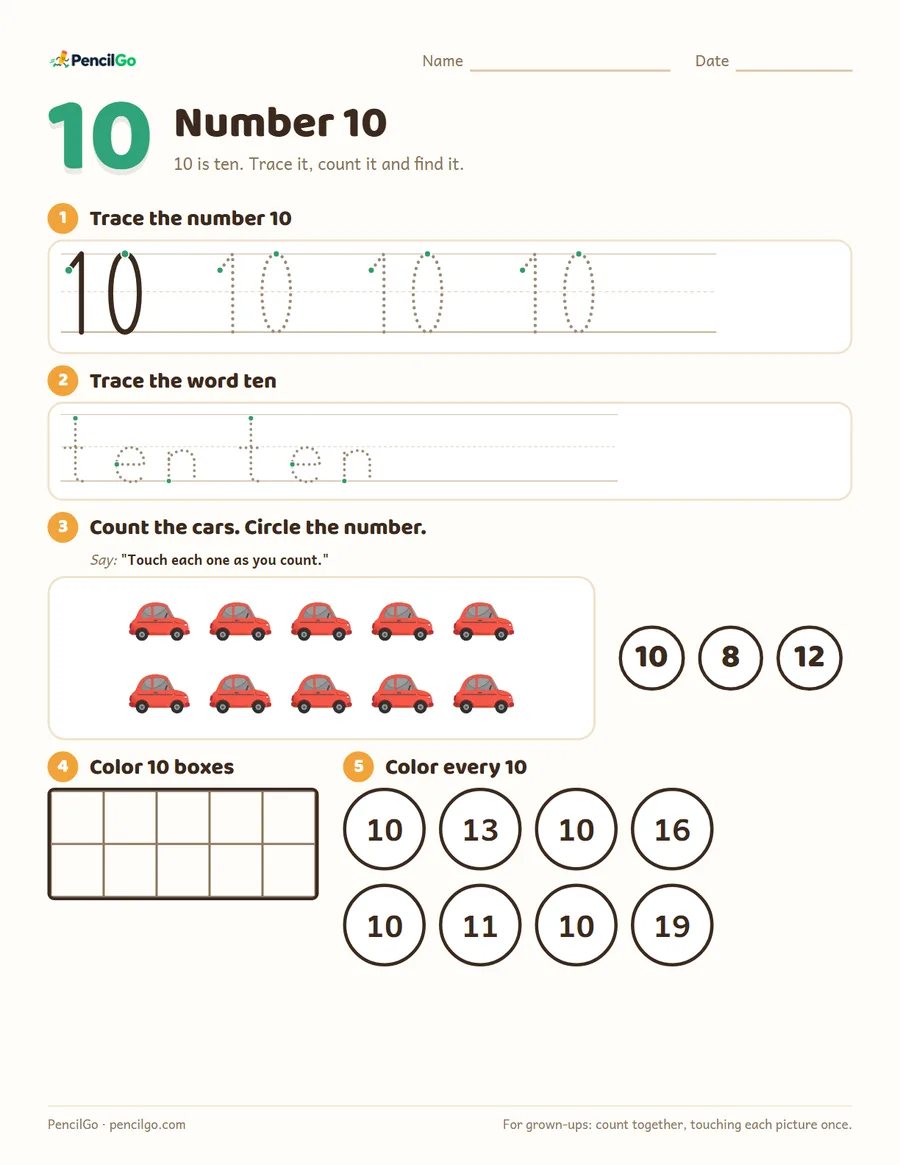 Preview of the number 10 worksheet