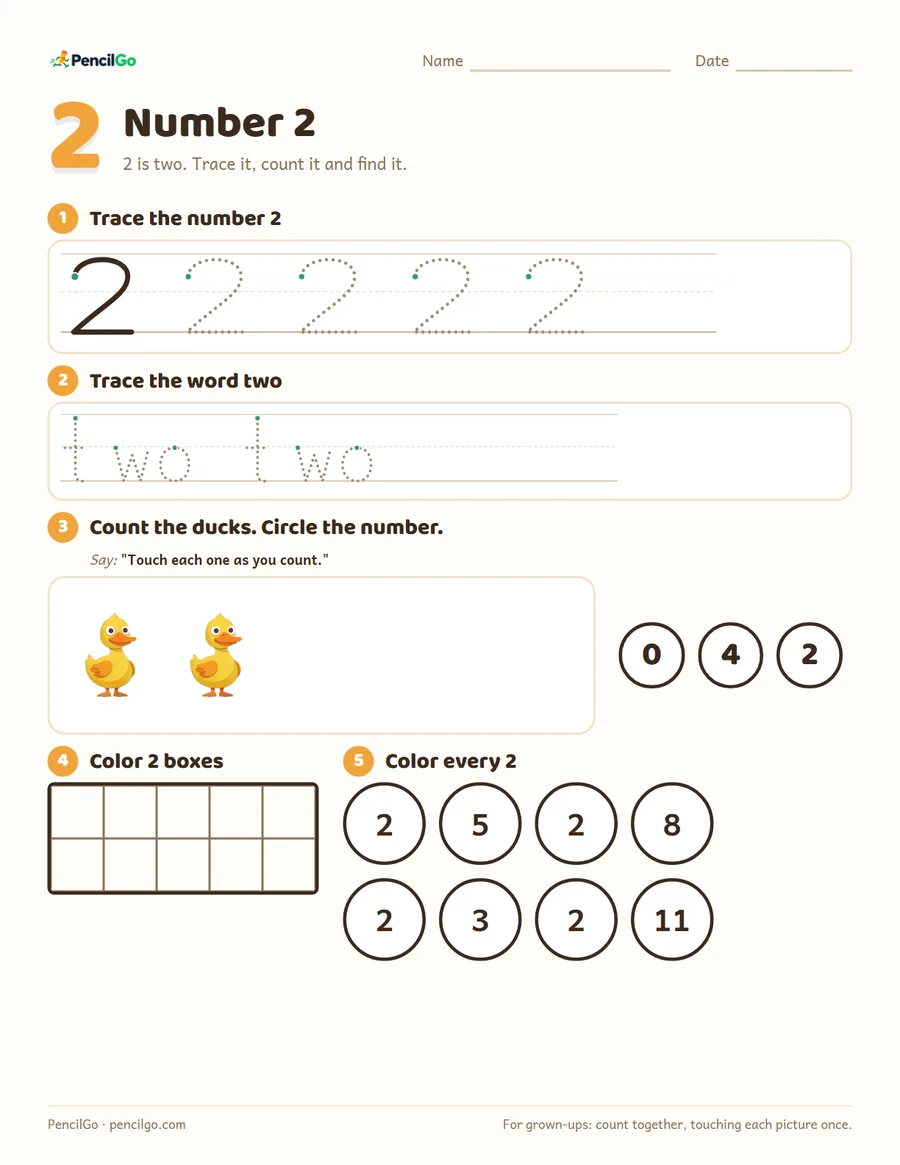 Preview of the number 2 worksheet