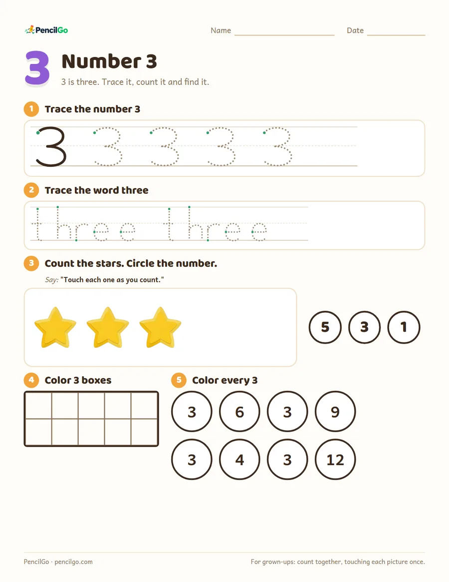 Preview of the number 3 worksheet