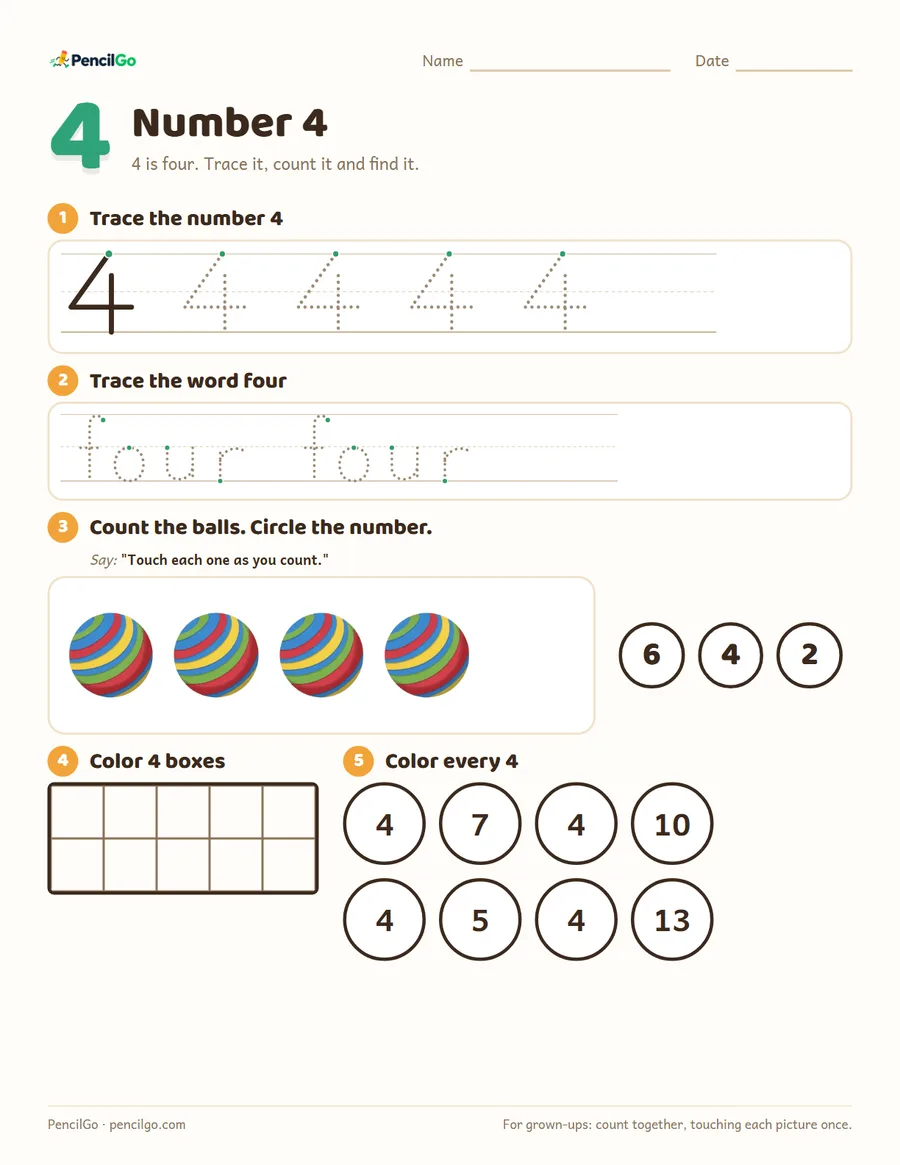 Preview of the number 4 worksheet