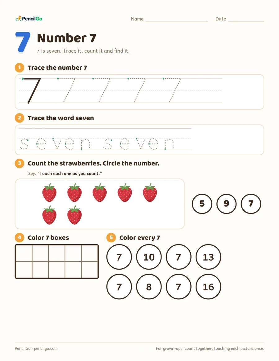 Preview of the number 7 worksheet