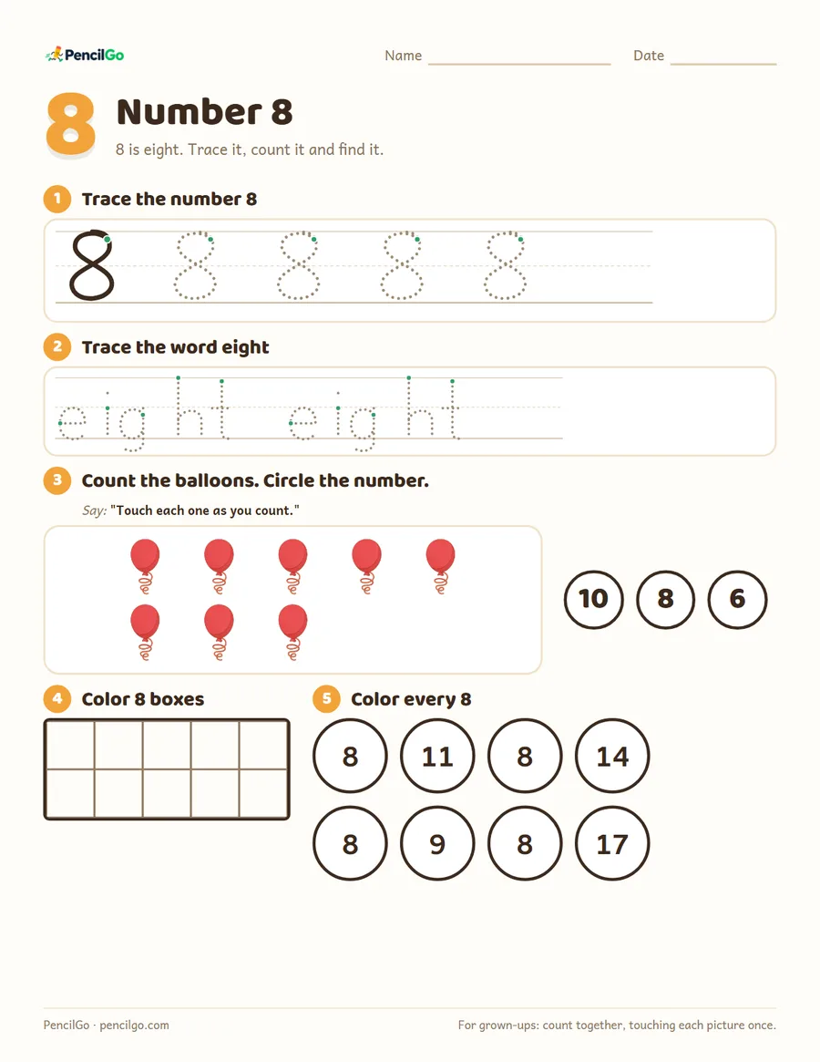 Preview of the number 8 worksheet